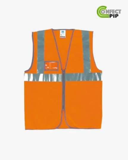 Gilet haute visibilité orange pour une sécurité accrue sur le chantier. Confortable et résistant.