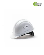 Casque de sécurité blanc pour projet de construction, offrant une protection fiable et confortable sur le chantier.