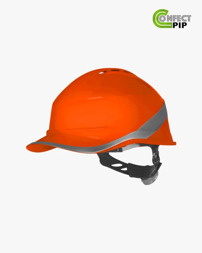 Casque de chantier DELTA PLUS - Casque de sécurité Haute Visibilité avec Bande Réfléchissants, Ventilationi - Casque Orange