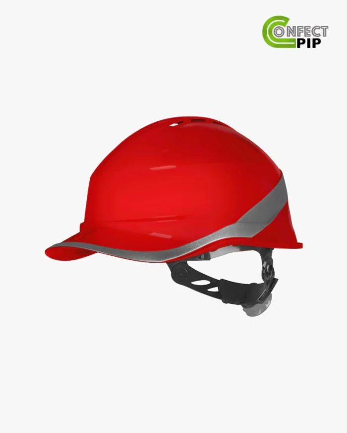 Casque de chantier DELTA PLUS - Casque de sécurité Haute Visibilité avec Bande Réfléchissants, Ventilationi - Casque Rouge